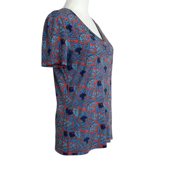 Tory Burch Pima Cotton V-Neck Sea Coral Artemis Short Sleeve T Shirt Top (S) - Picture 2 of 10